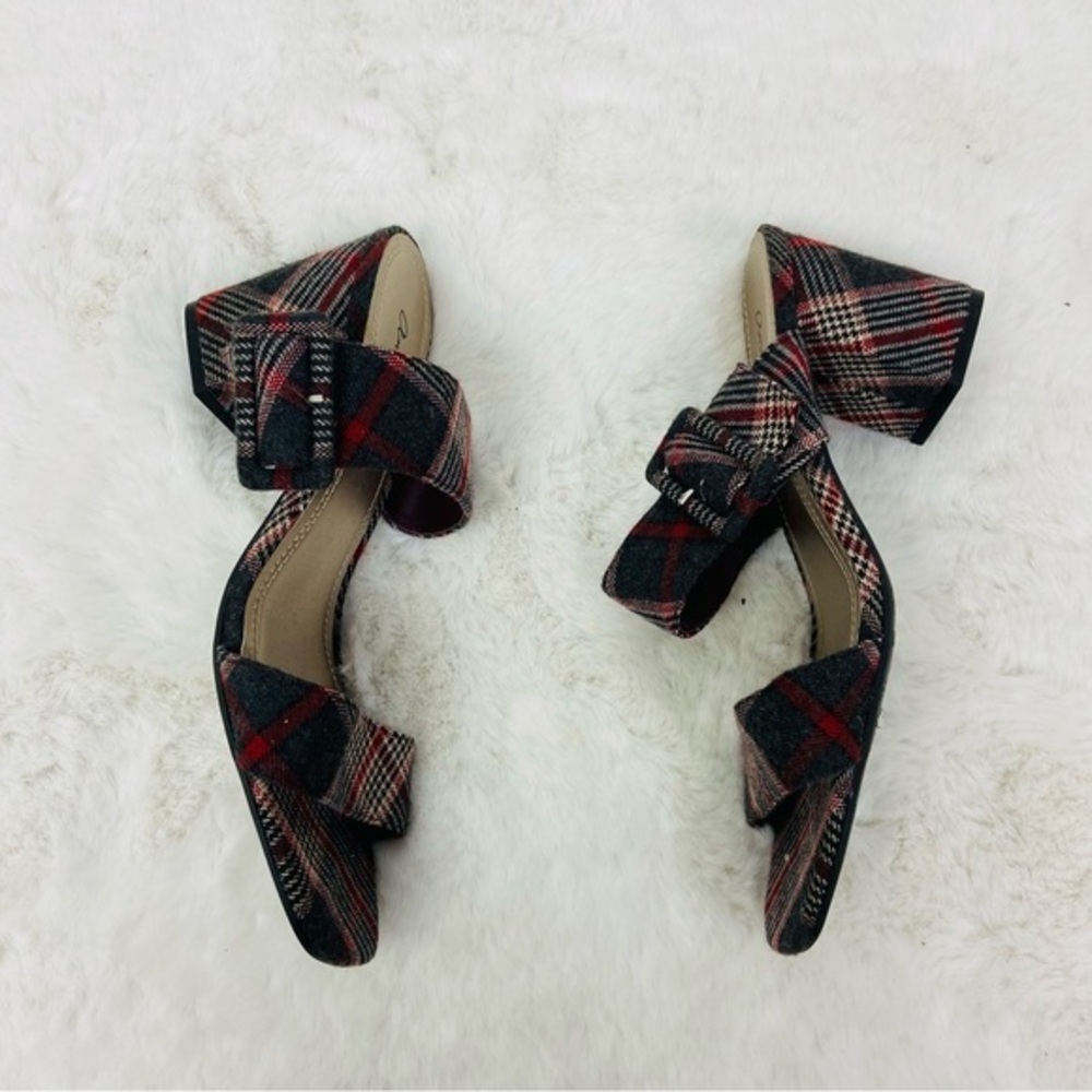Amelia grace black & red Plaid preppy buckle Block Heel Sandals size 9.5